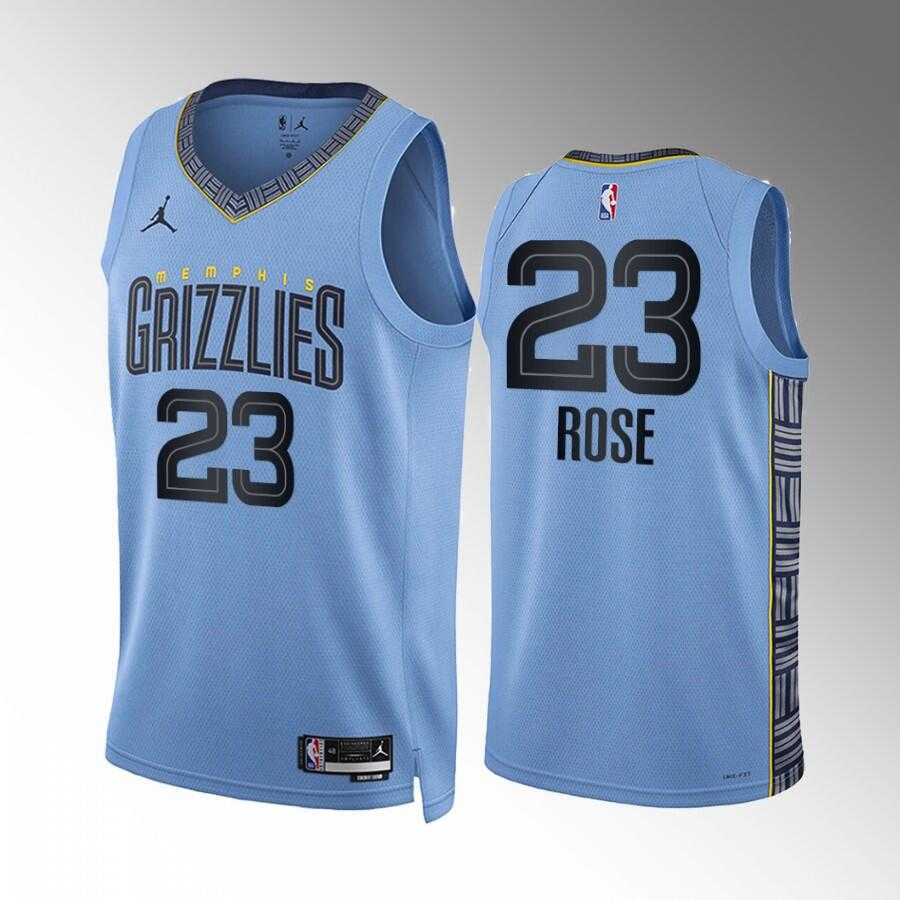 Men's Memphis Grizzlies #23 Derrick Rose Blue Statement Edition Stitched Basketball Jersey Dzhi
